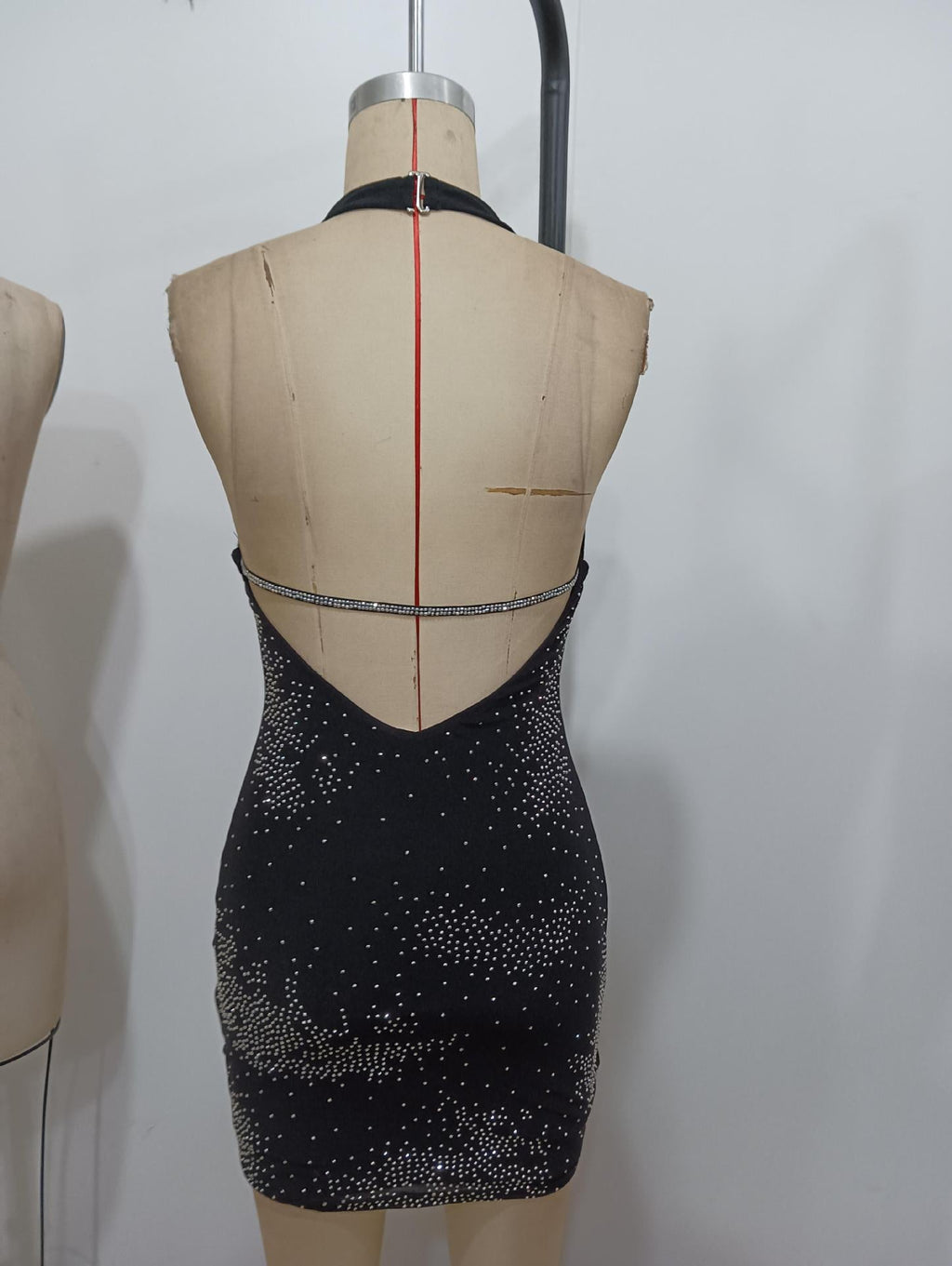 Flowering Girl Women Alison Halter v-Neck Sequin Bodycon Mini Dress In Black