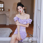 Dolores Ruffle Strapless Mini Dress-Purple