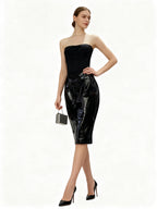 Flowering Girl Women Miriam Black Sleeveless Strapless Cropped Top Mini Skirt