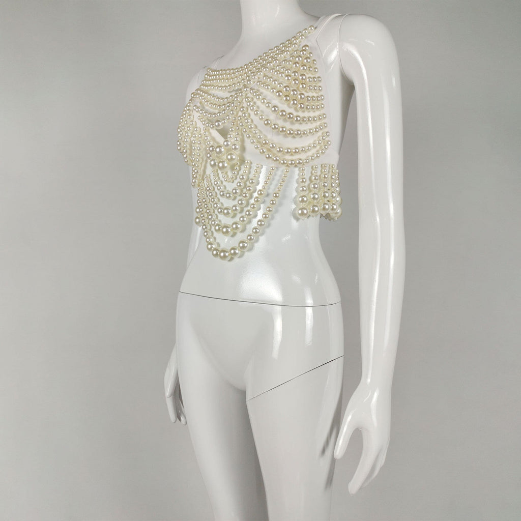 Flowering Girl Women Pearl Embellished Bustier Top