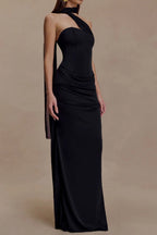 Flowering Girl Women black bandeau sloping shoulder maxi dress