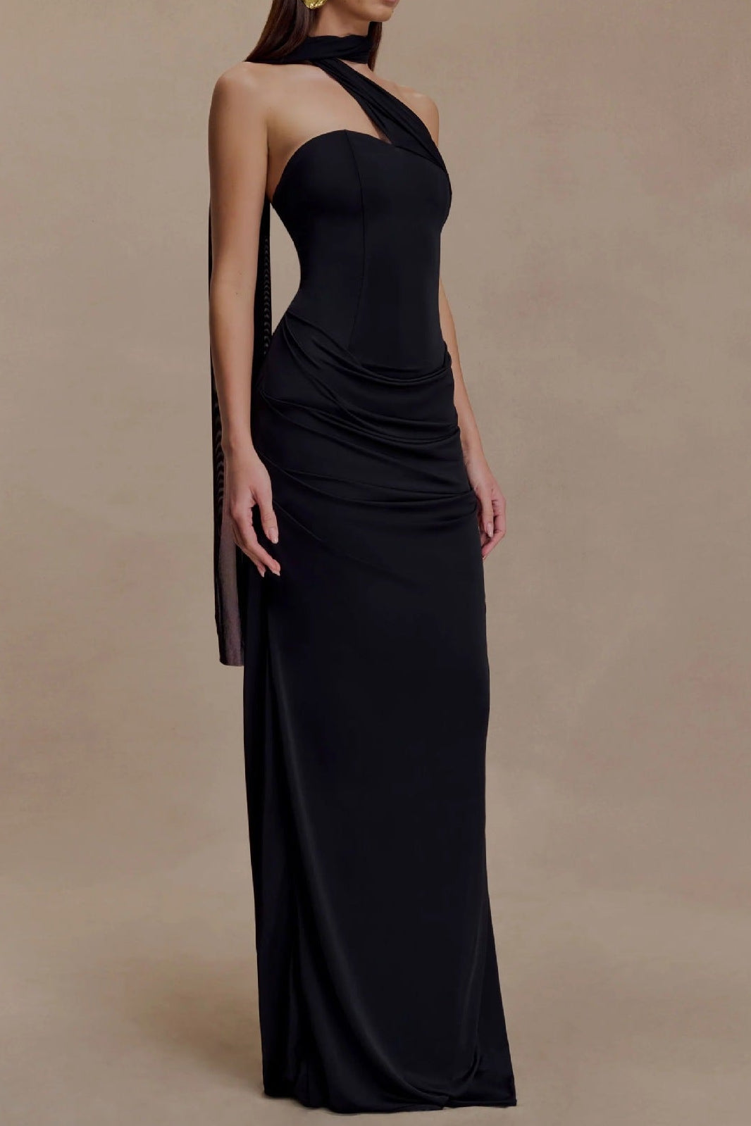 Flowering Girl Women black bandeau sloping shoulder maxi dress