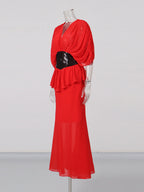 Flowering Girl Women yvette v-neck fishtail bodycon maxi dress - red