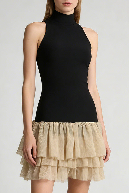 Flowering Girl Women Cynthia Black Ruched Trim Sleeveless Puffy Mini Dress