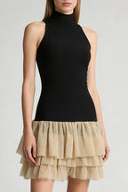 Flowering Girl Women Cynthia Black Ruched Trim Sleeveless Puffy Mini Dress