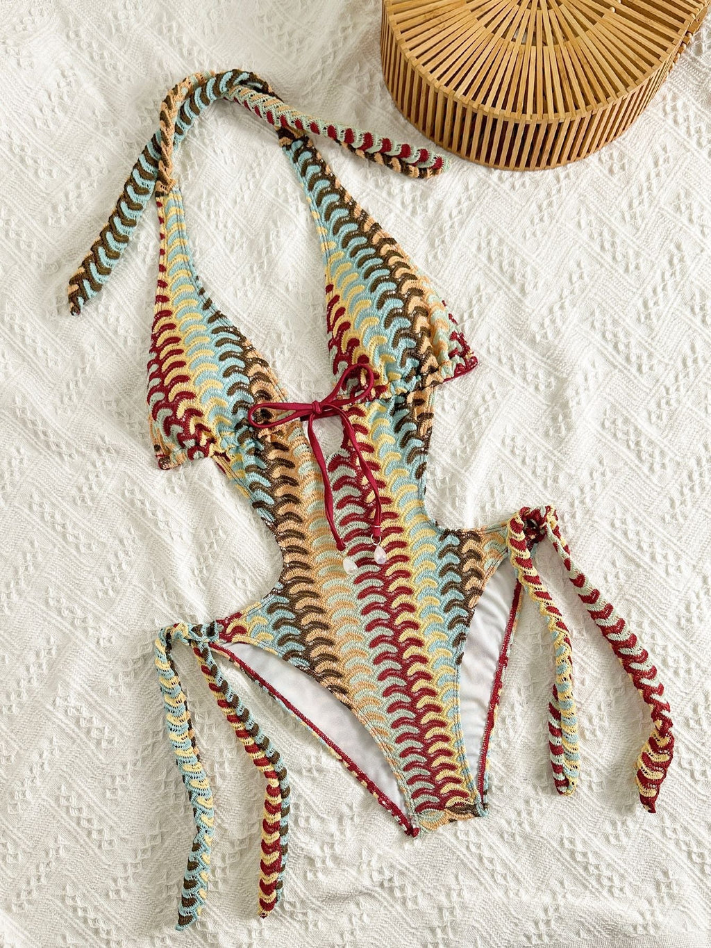 Flowering Girl Women vintage wave stripe halter swimsuit