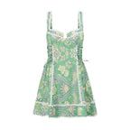 green linen sleeveless camisole lace dress