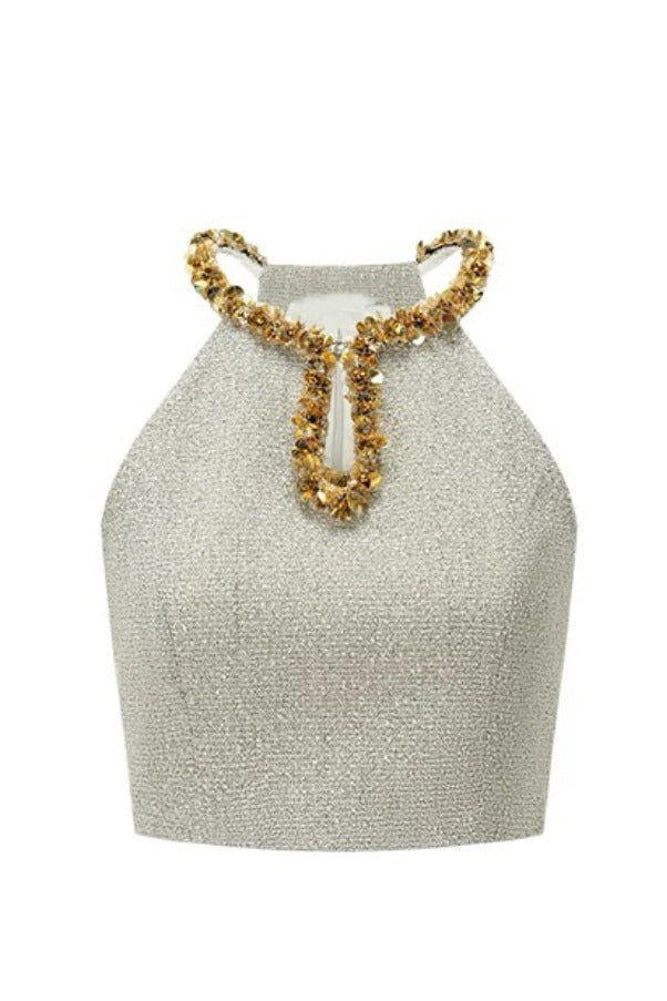 evangeline Sequin Top in apricot