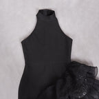 Flowering Girl Women Halter Sleeveless Sequin Ruffle Trim Maxi Dress In Black