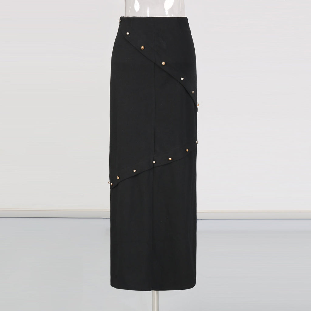 Button-Embellished Cotton-Jersey Top Maxi Skirt Suit In Black
