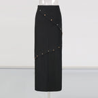 Button-Embellished Cotton-Jersey Top Maxi Skirt Suit In Black