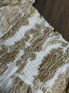 Gold Jacquard Square Neck Puff Sleeves Puffy Mini Dress