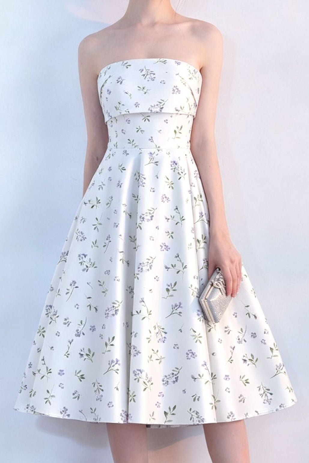 Floral Print Strapless Midi Dress