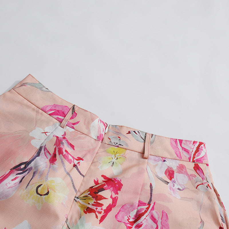 Flowering Girl Women Orange Jenny Floral Printed Shirt Shorts Set