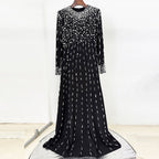 Flowering Girl Women white long sleeve beaded diamond maxi dress