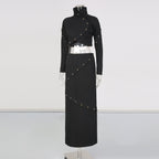 Button-Embellished Cotton-Jersey Top Maxi Skirt Suit In Black