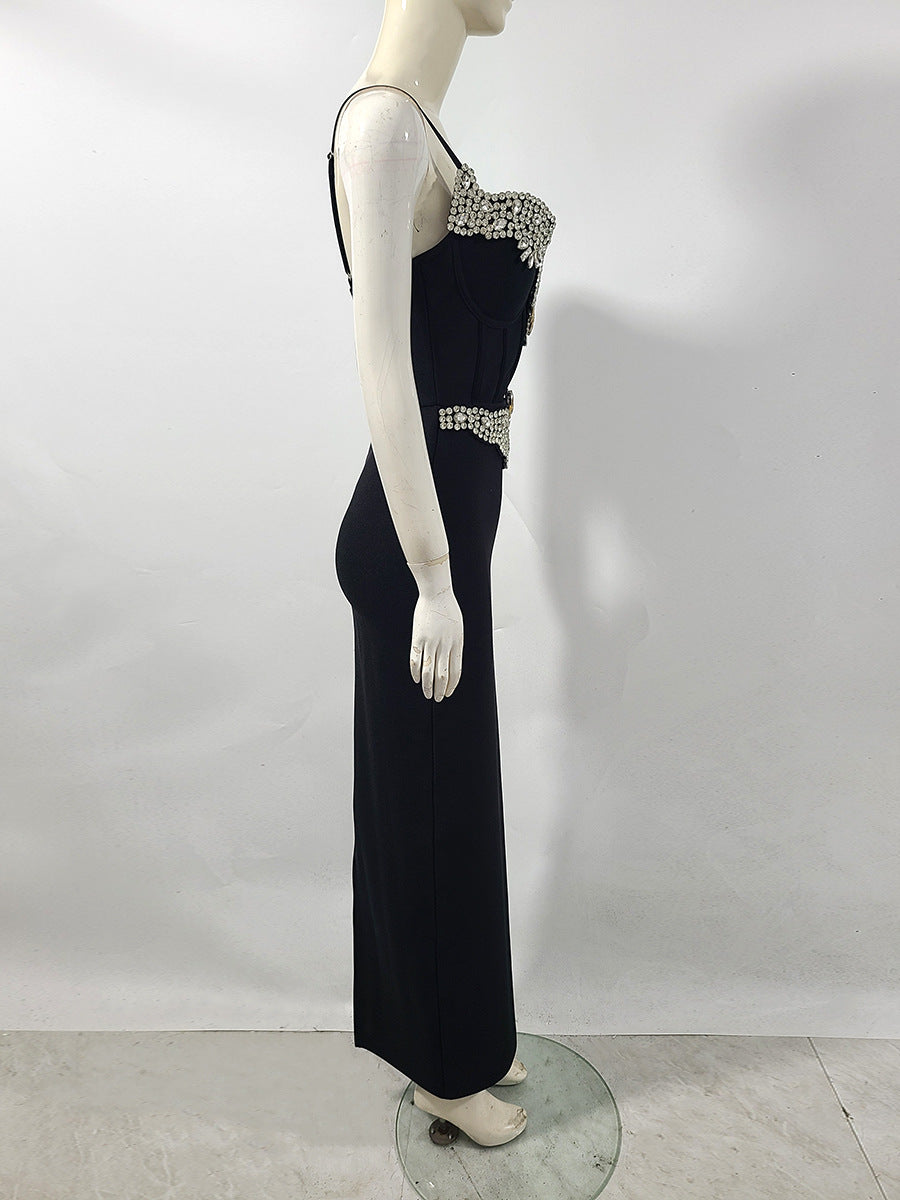 Rita Rhinestone Bandage Maxi Dress In Black