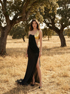 Flowering Girl Women Elvira One-Shoulder Metal Chain Decoration Maxi Dress In Black