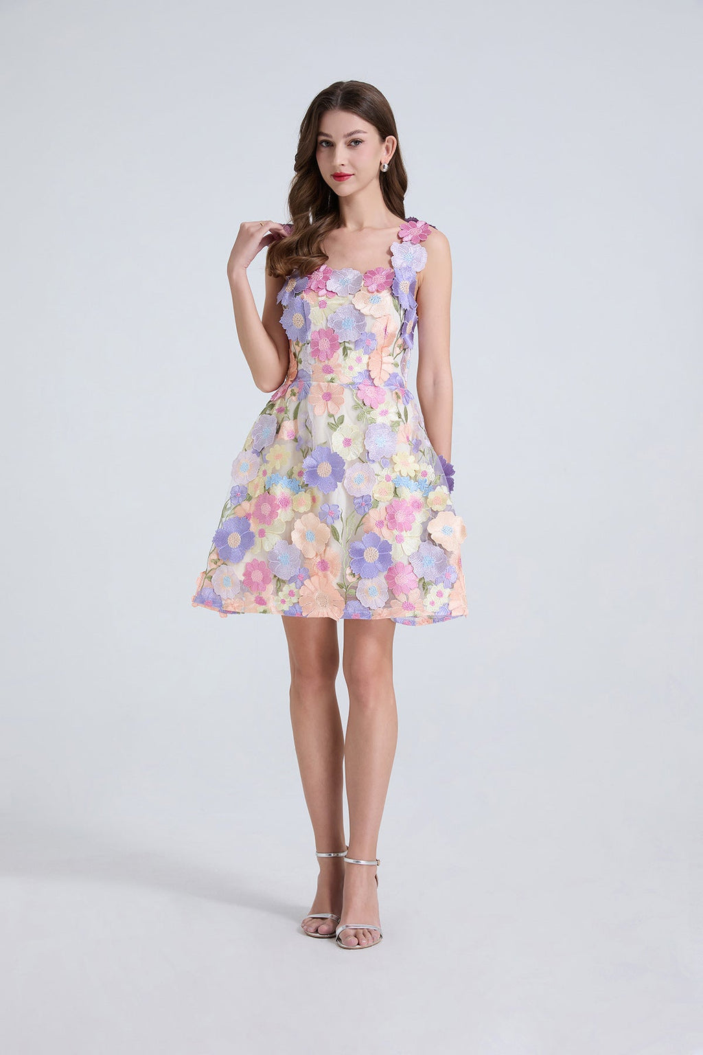 Flowering Girl Women georgia 3d Floral Lace mini Dress in purple