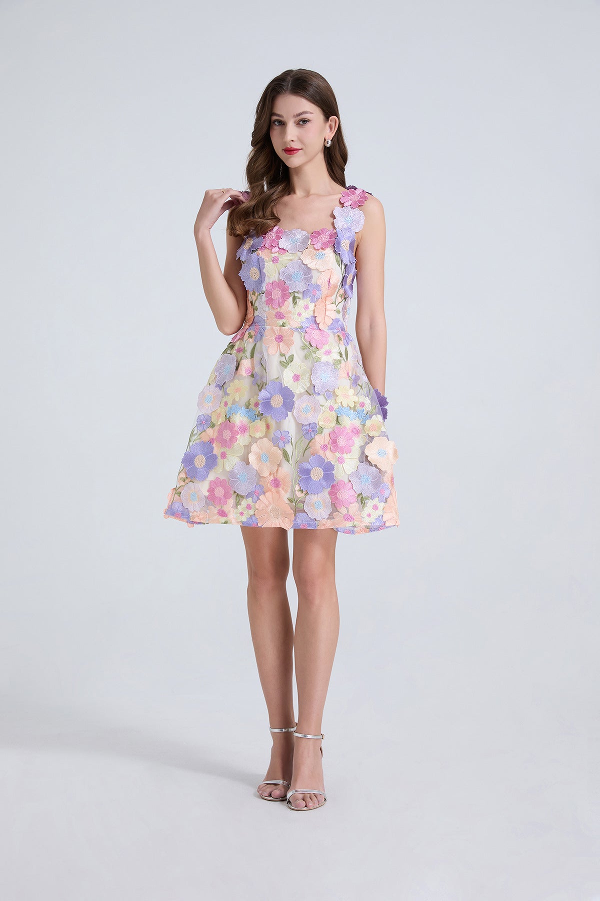 Flowering Girl Women georgia 3d Floral Lace mini Dress in purple