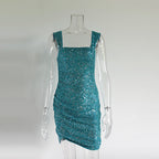 Flowering Girl Women Philipppa Sequin Pleated Mini Dress In Blue