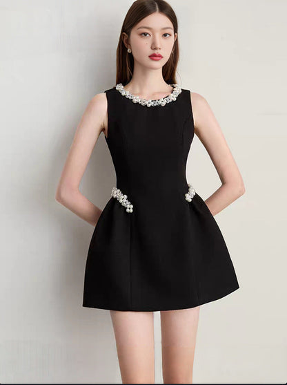 alani pearl embellished sleeveless mini dress - black