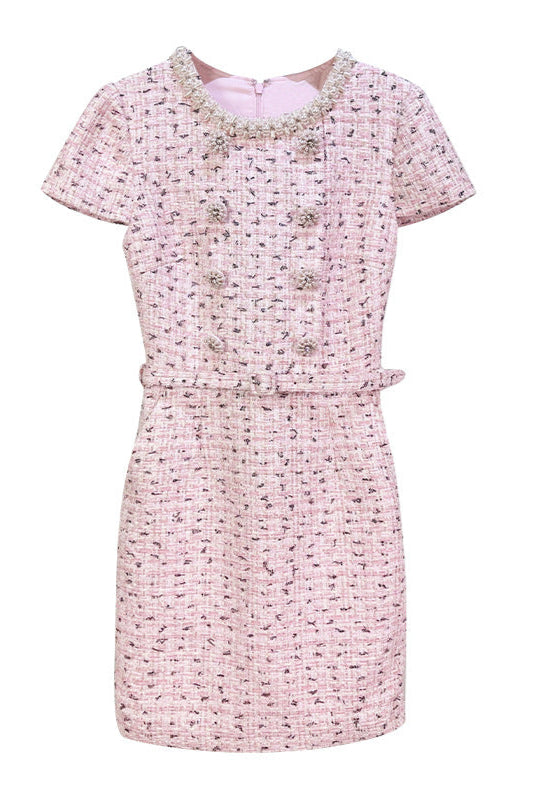 Flowering Girl Women Embellished Bouclé Mini Dress In Pink