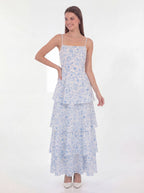 eileen floral print layer strappy maxi dress - blue