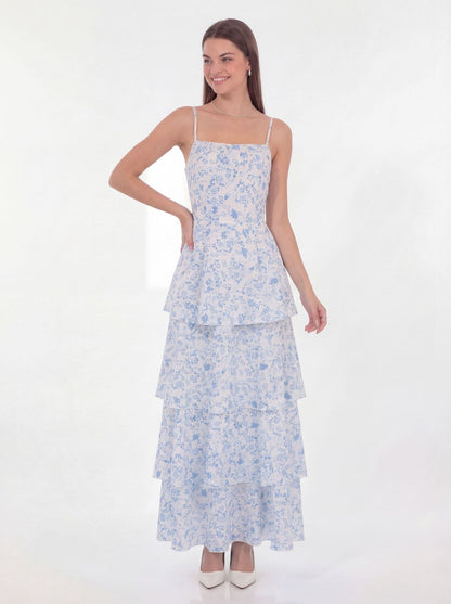 eileen floral print layer strappy maxi dress - blue