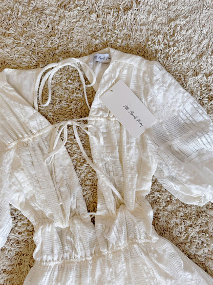 white cut-out lace-up backless dress