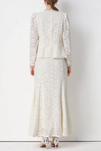 Georgia Beaded V-Neck Lace Top & Fishtail Skirt Set - Whtie
