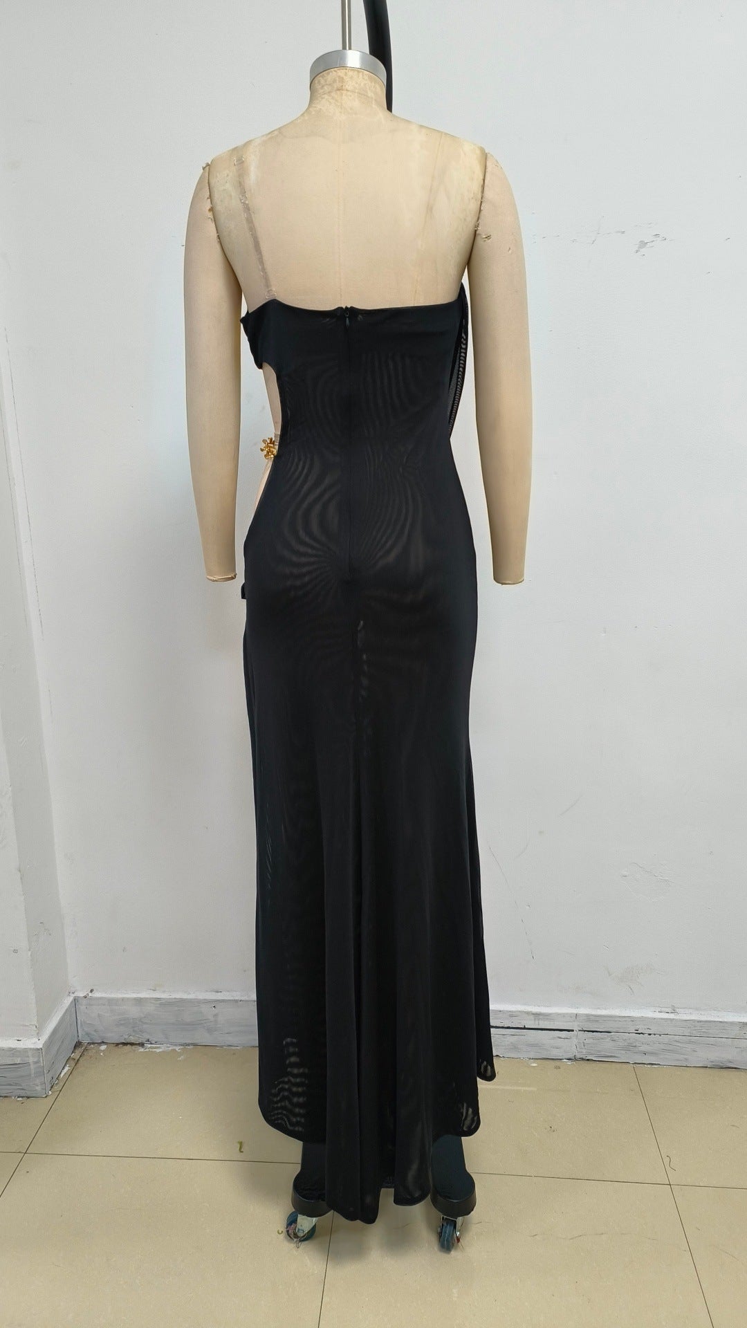 Flowering Girl Women Elvira One-Shoulder Metal Chain Decoration Maxi Dress In Black