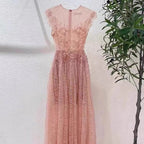 Jennifer Lace Flower Embellished Maxi Dress In Pink
