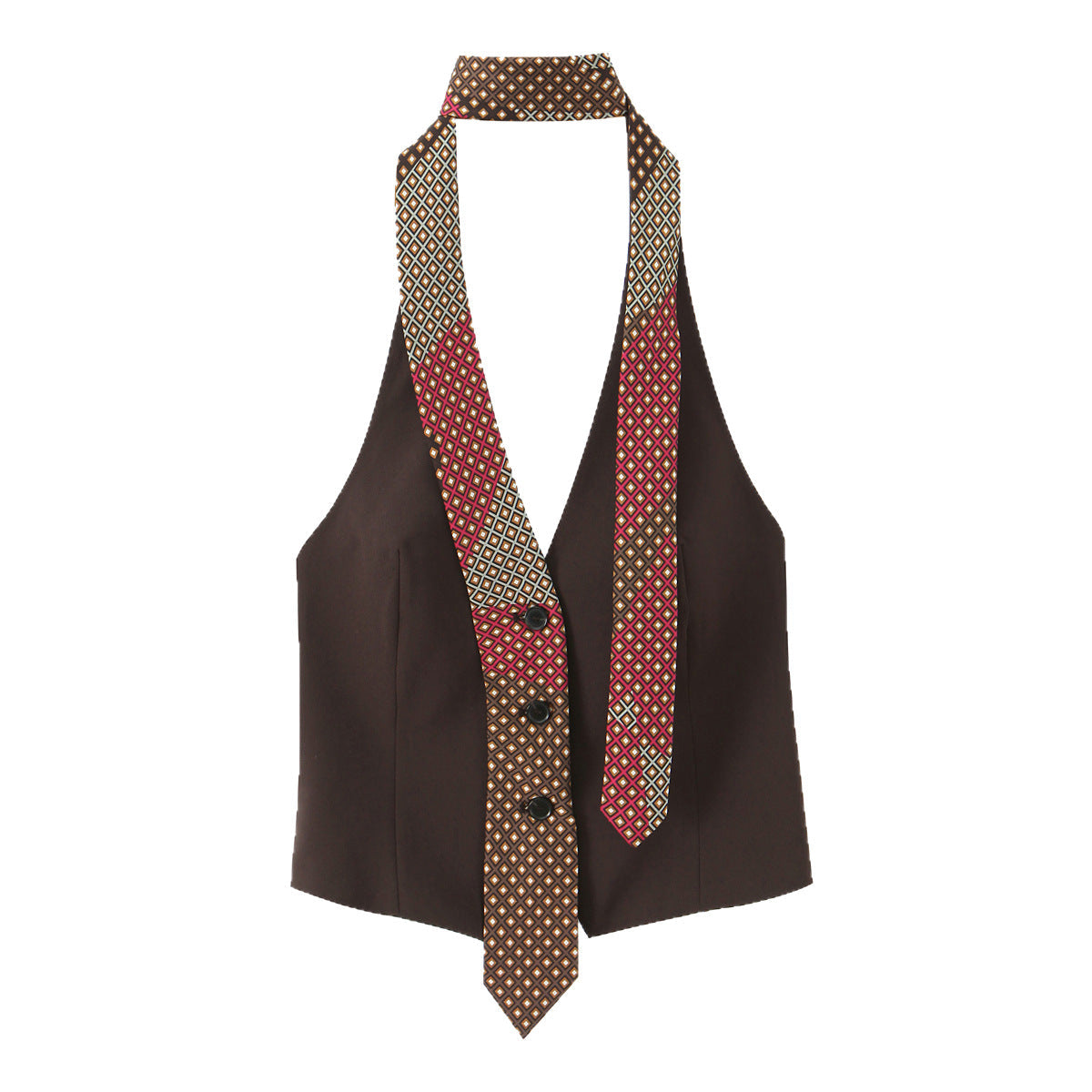 Flowering Girl Women Print Tie Halter Sleeveless Waistcoat Top