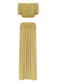 Flowering Girl Women pleated top & maxi skirt set - gold