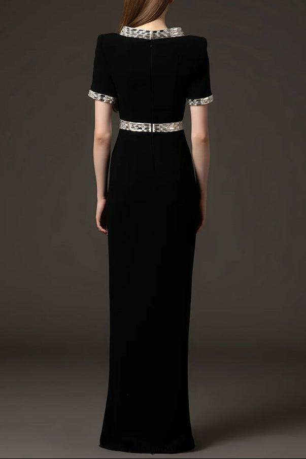 beverly rhinestone embellished maxi dress in black