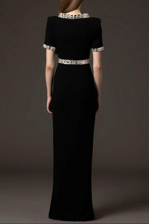 Flowering Girl Women beverly rhinestone embellished maxi dress in black