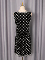 Amanda Black-White Plaid Diamond Sleeveless Mini Dress