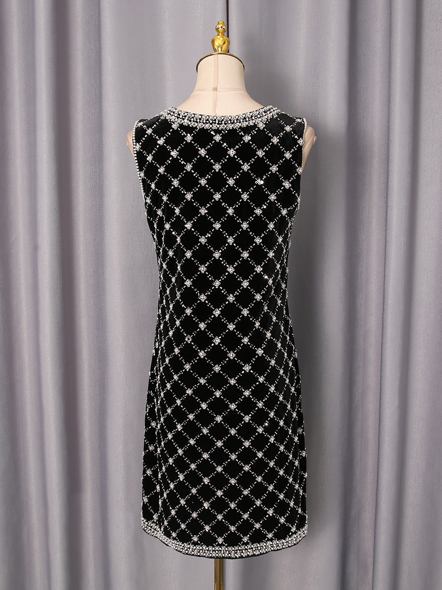 Amanda Black-White Plaid Diamond Sleeveless Mini Dress
