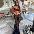 Flowering Girl Women LACE SKIRT SET WITH WAIST CHAIN IN BLACK
