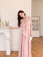 Dolores Oversized Bow Strapless Maxi Dress-Pink