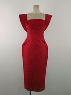 Flowering Girl Women square neckline bow midi dress in red