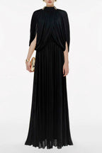 leona black Draped Cape Sleeve Knit Maxi Dress