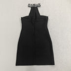 Nelly Pearl Rhinestone Halter Mini Dress In Black
