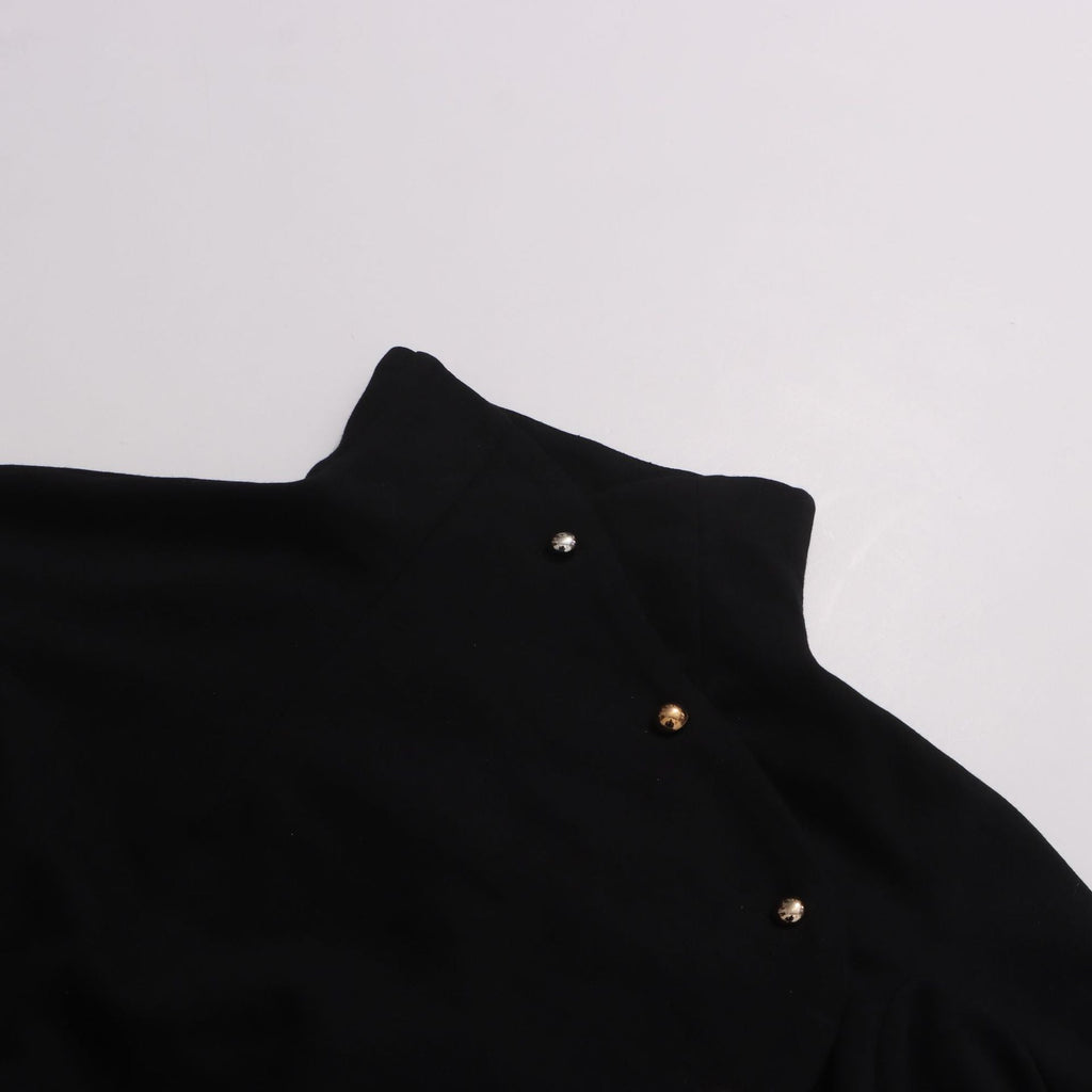 Button-embellished cotton-jersey top maxi skirt suit in black