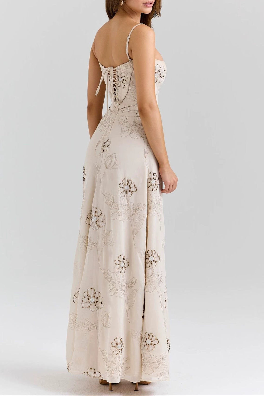 Flowering Girl Women Vintage embroidered hollow slip maxi dress - white