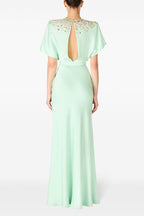 Flowering Girl Women backless satin bead diamond maxi dress