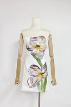 Rosario Appliqué Floral Bustier Mini Dress in white