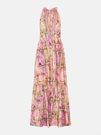 Flowering Girl Women V-neck halter neck printed maxi dress - pink