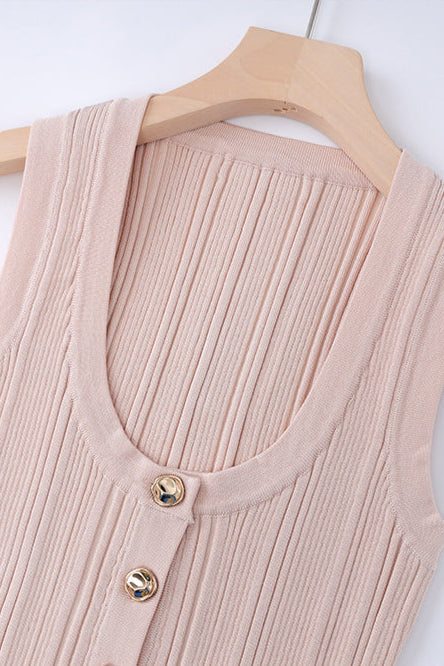 Eartha Sleeveless Knitted Dress Top Skirt Set In Apricot